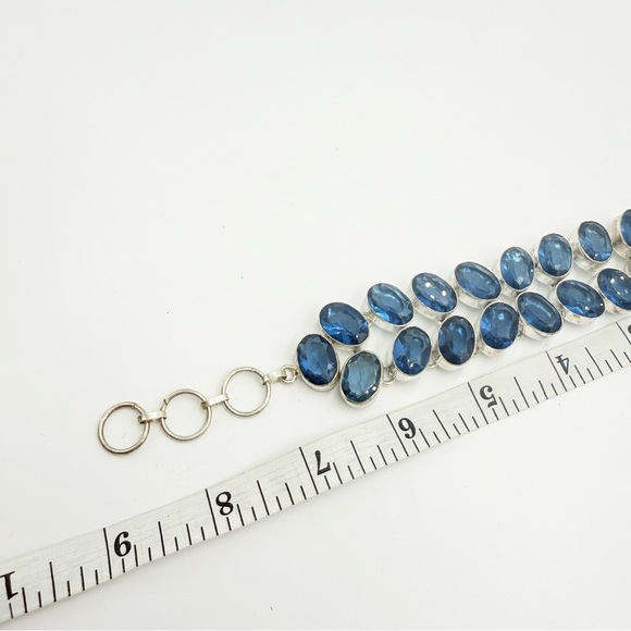 Faceted Tanzanite Clear Crystal Gemstone Double Row Wide Bracelet - Picture 8 of 9